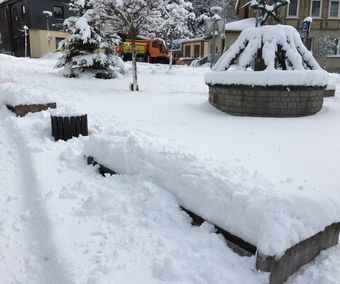 Ein echte Winter / bankje in sneeuw